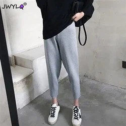 Autumn Winter High Waist Knitted Women Pants Solid Color Loose Ankle-length Harem Pants Streetwear Fashion Elastic Womens Pants