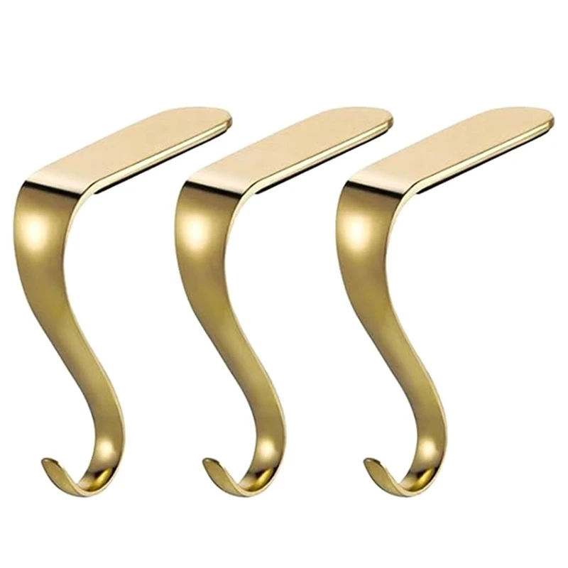 3Pcs Hook Up Christmas Decor Gold Clothes Rack Hooks For Keys Fireplace Hanger Christmas Metal Hook Metal S Hooks Easy To Use