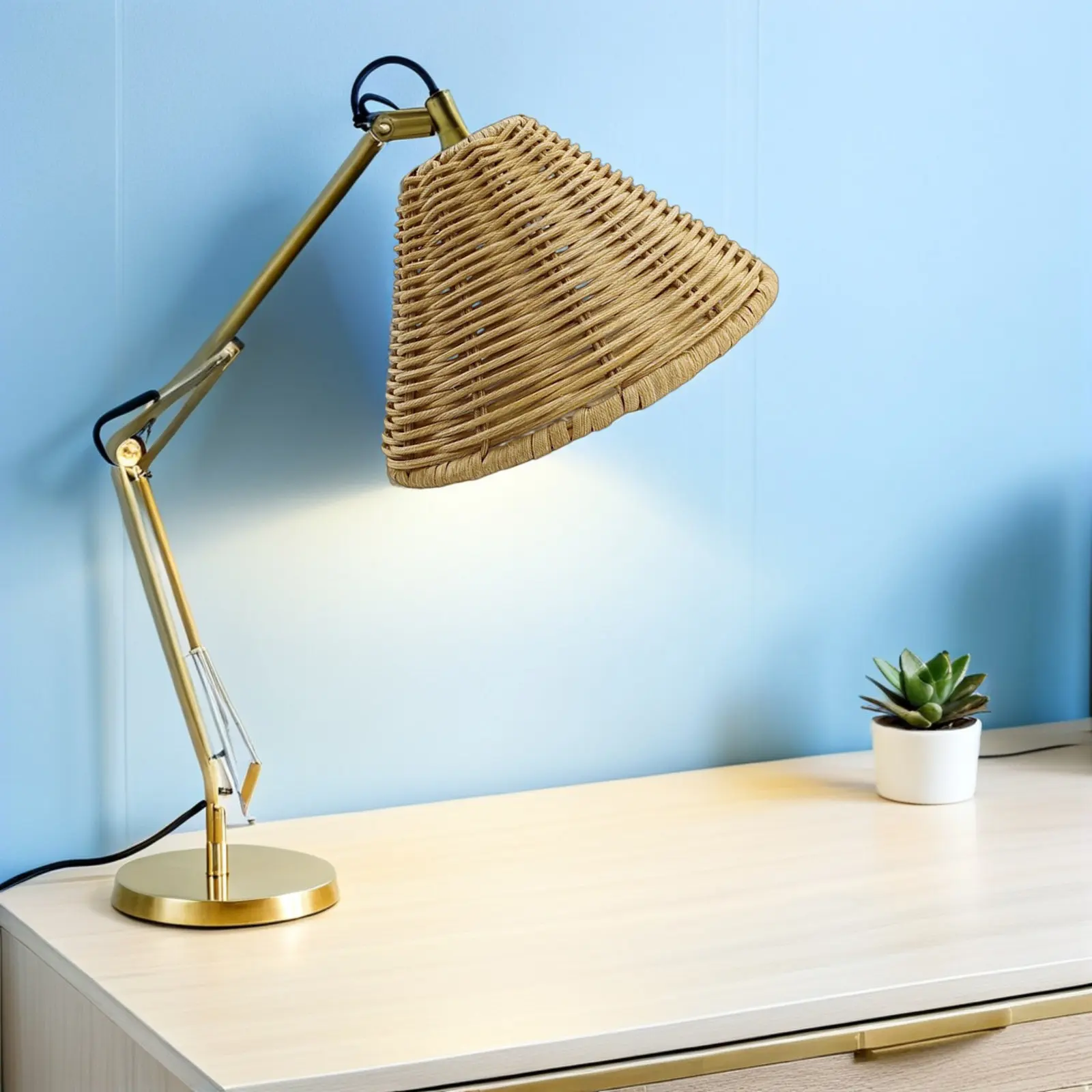 Cone Rattan Clip-on Lampshade Replacement 6.29 X 4.32 X 1.97 Inch Handwoven Woven Lamp Shade for Floor Lamp Pendant Light