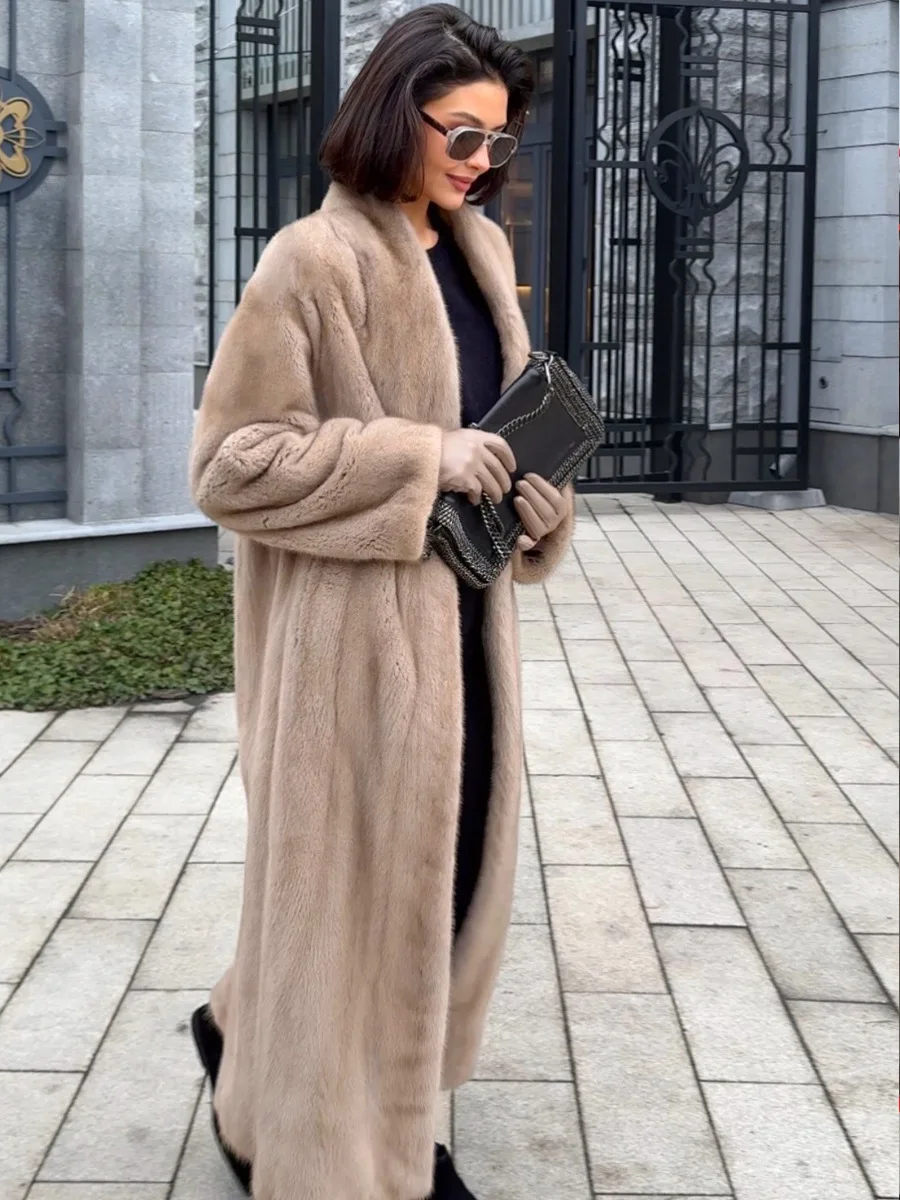 HDHOHR 2026 Winter Thick Warm Long Faux Mink Fur Coat Women With Belt Luxury High Quality Elegant Long Mink Fur Jacket Ladies
