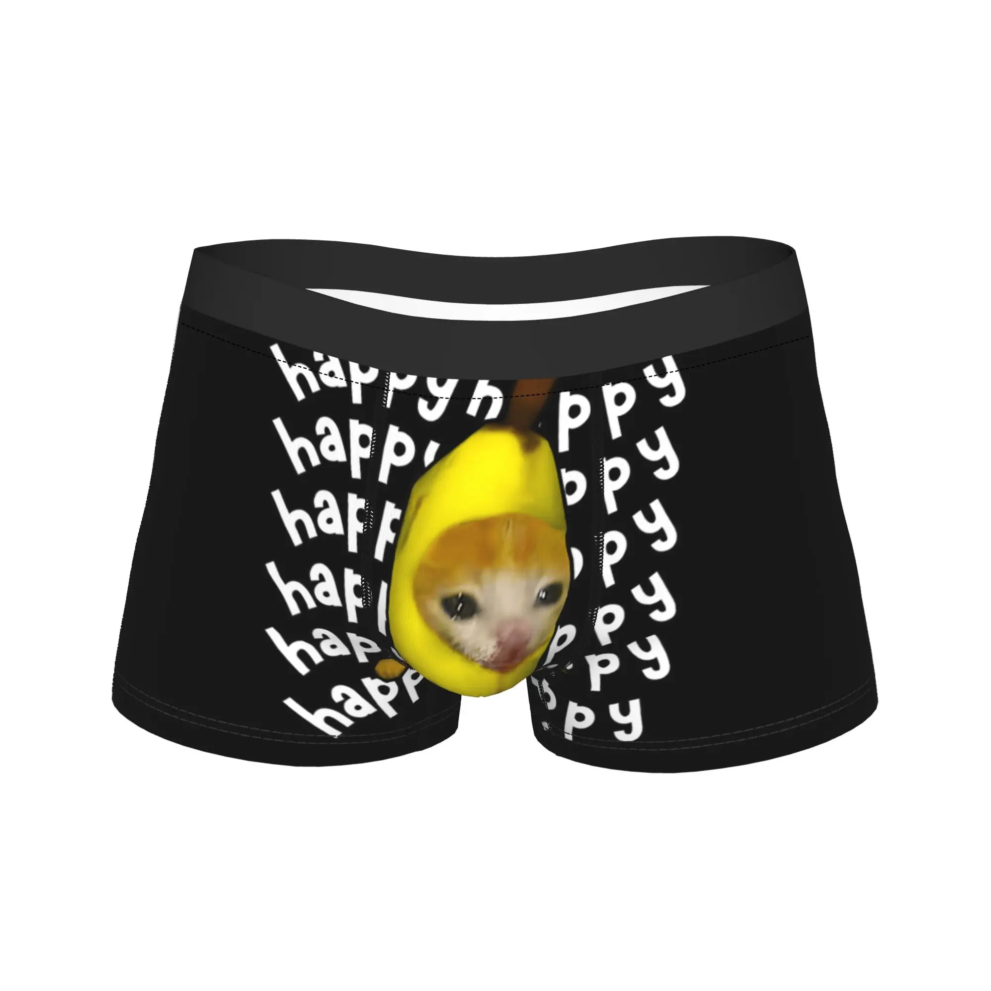 Happy Banana Cat Meme Bananacat Happy Kitty Cat Underwear  Man Panties Pattern Breathable Boxer Shorts Quality Shorts Briefs 2XL