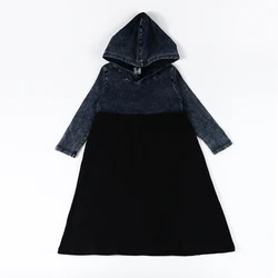 Girls dress long sleeves kids dresses for girls long dress winter casual children clothing kids winter dress hooded denim black