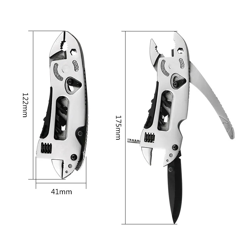 Silver Mini Bent Multifunctional Tool 9 in 1 Multitool Keychain Plier Screwdriver Pocket Tools