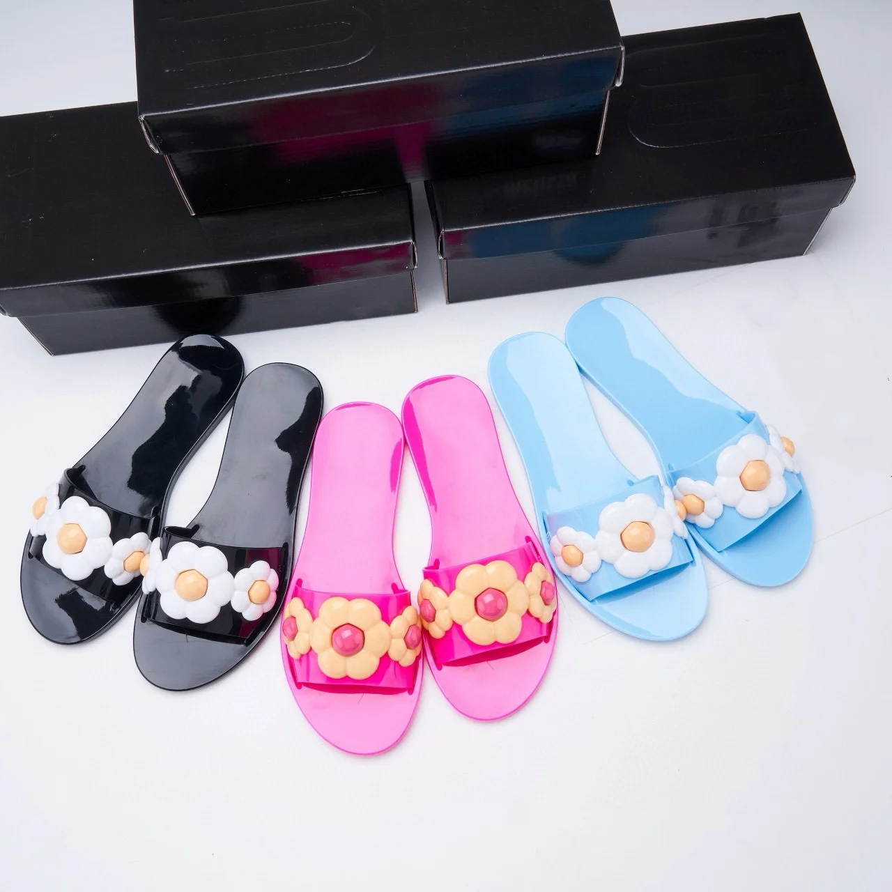 Summer new jelly shoes sweet plumeria clip foot fashion casual flat slippers