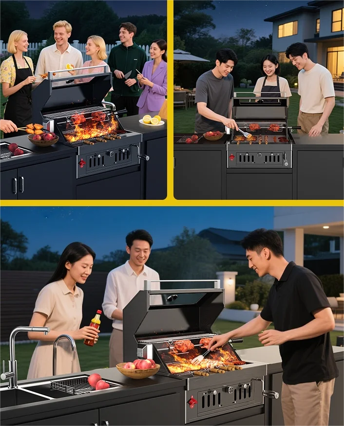 Premium Style for Outdoor Experiences Modern Luxury 28-Inch Built-In Charcoal Grill 304 Stainless Steel Black Titanium Finish