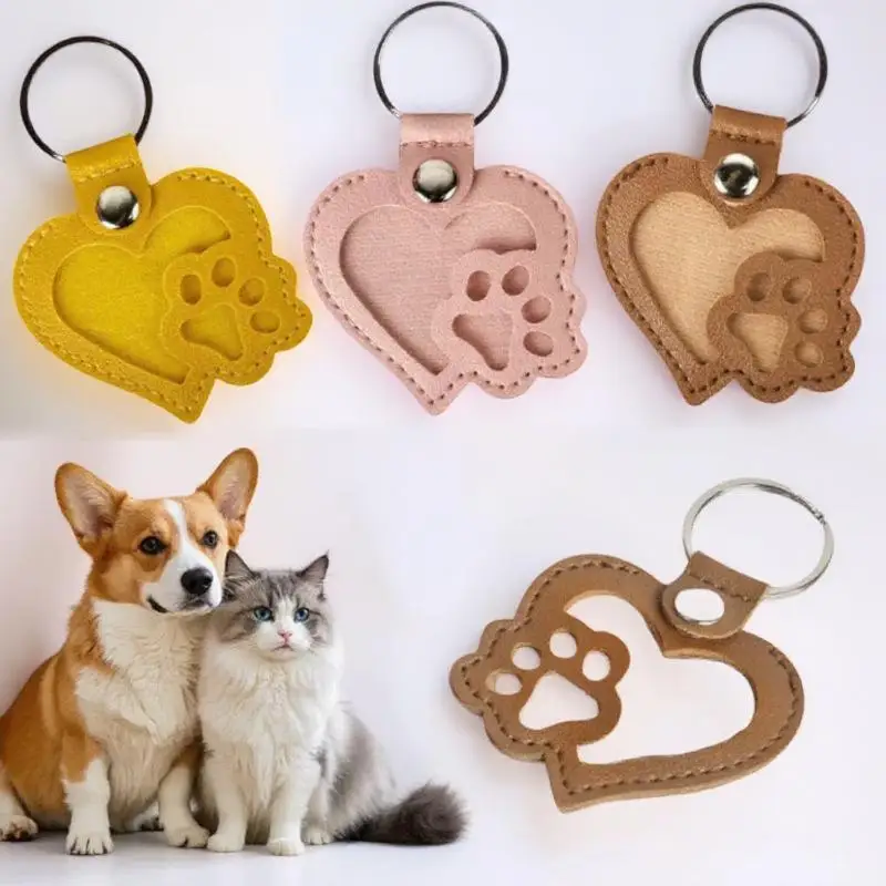 Haarsammler-Schlüsselanhänger für Haustiere, Herz-Pfotenabdruck, PU-Leder, Fotorahmen, Schlüsselring, tragbare Gedenktasche, Anhänger für Haustierliebhaber, Geschenk – Detail 7
