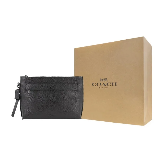 COACH Pouch Polished Pebbled Leather Wrist Bag Clutch Large Men's Black 28614-BLK view 2