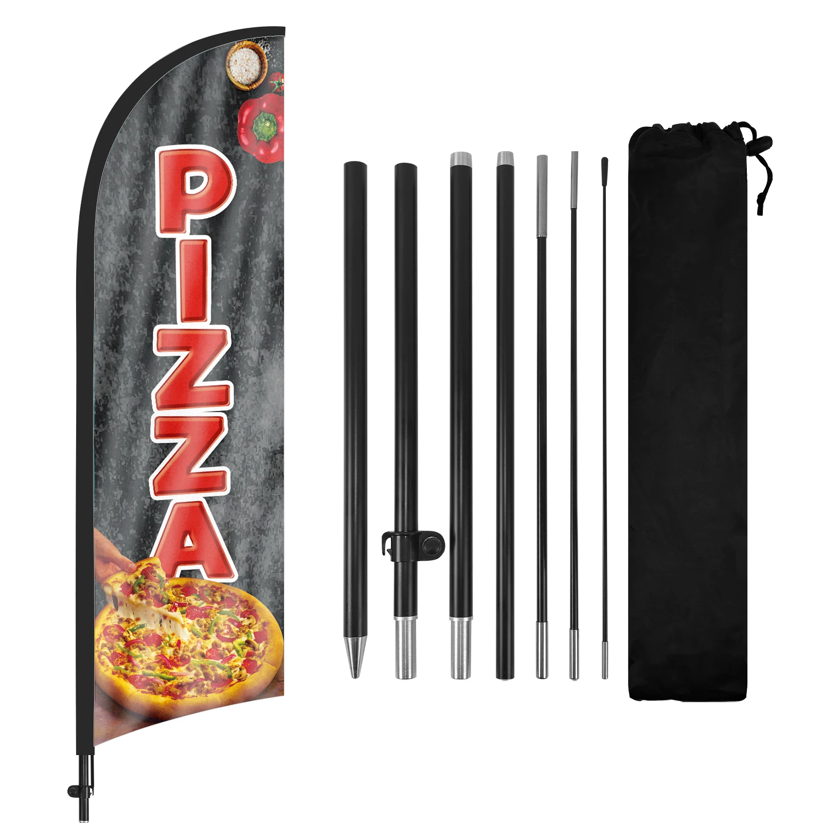 FSFLAG 1PCS 280CM The Pizza2 Feather Flag with Flagpole Advertising Outdoor Banner Decoration for Business and Storefront