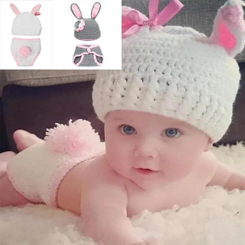

Baby Boys Cute Rabbit Ear And Tail Knit Hat & Underwear Butt Pants Newborn Baby Photography Props Outfits Soft Comfortable Baby