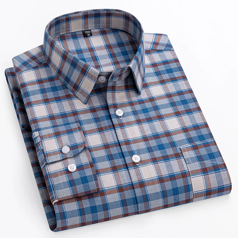 New in Shirt Plus Size 14XL 100% Cotton Long-Sleeve Shirts for Men Slim Fit Formal Plain Shirt Soft Plaid Striped Business Cloth