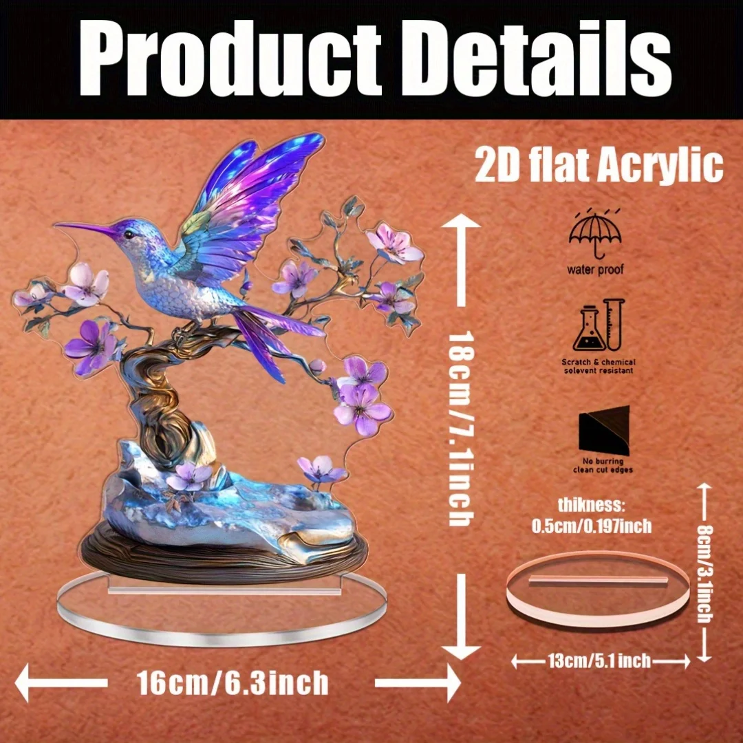 2D Flat, 2D Flat Bohemian Crystal Hummingbird Ornament, 6.3