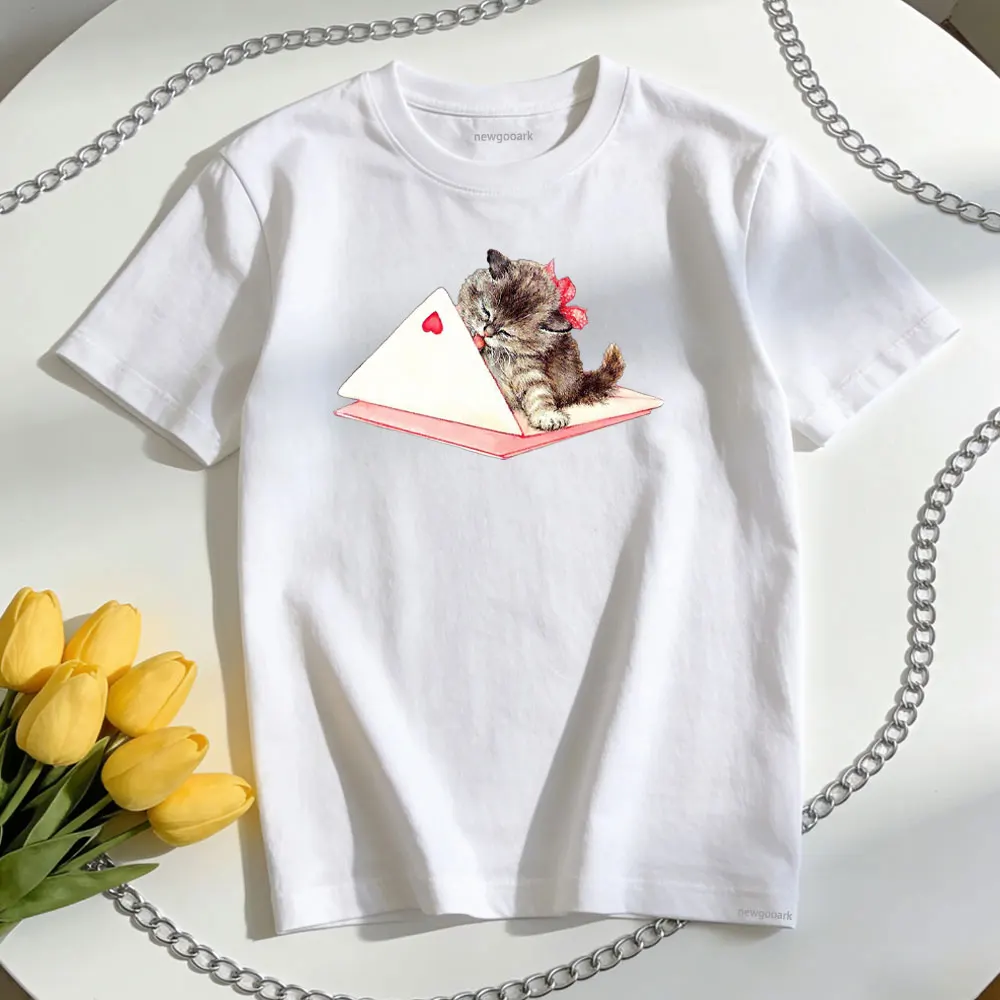 Valentine's day kawaii cat T-Shirt woman man Casual cotton graphic t shirts O-neck shirt Unisex Adult couple Short-sleev
