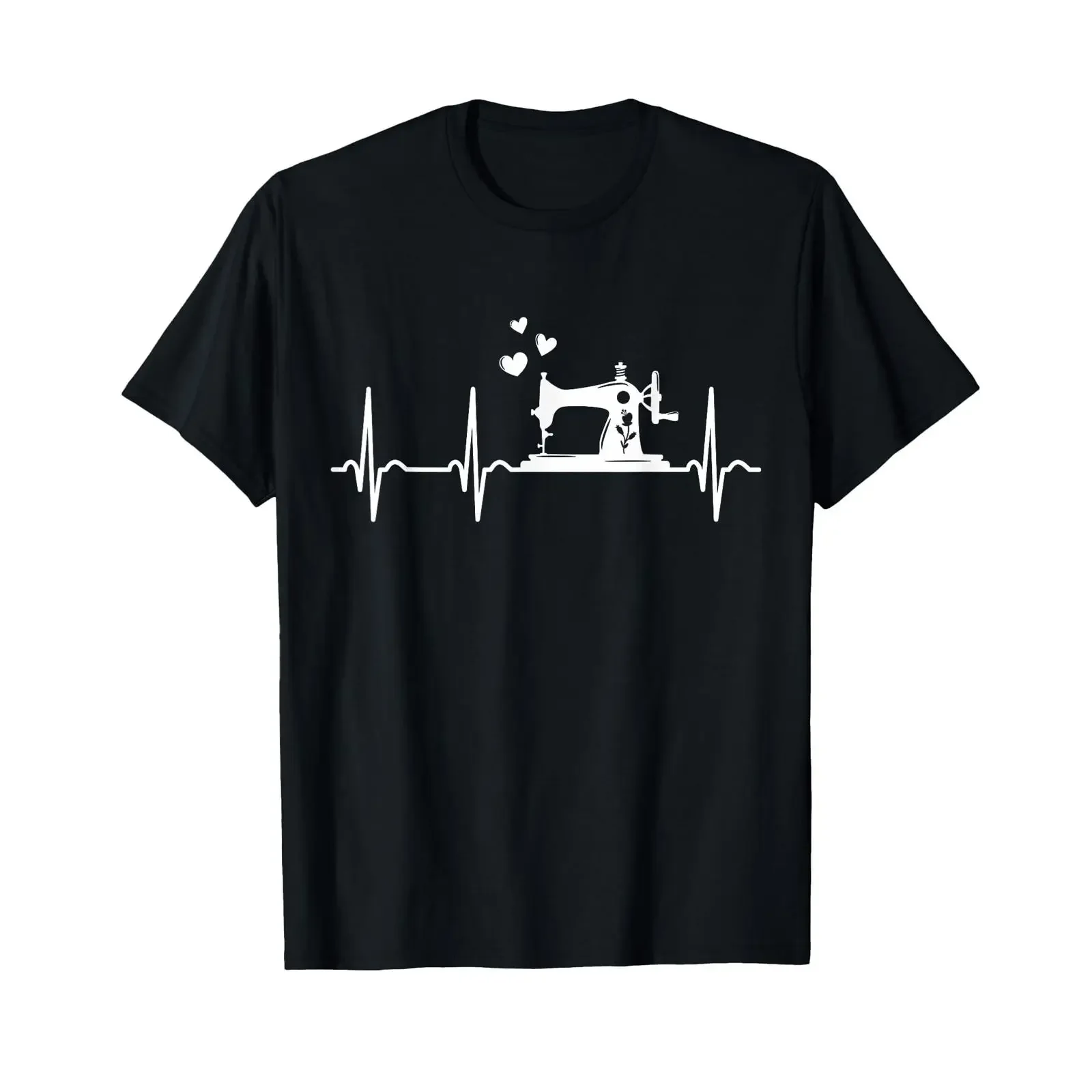 Sewing machine heartbeat seamstress T shirt vintage Washed Soft streetwear fashion homme Slightly Versatile Stylish Comfortable