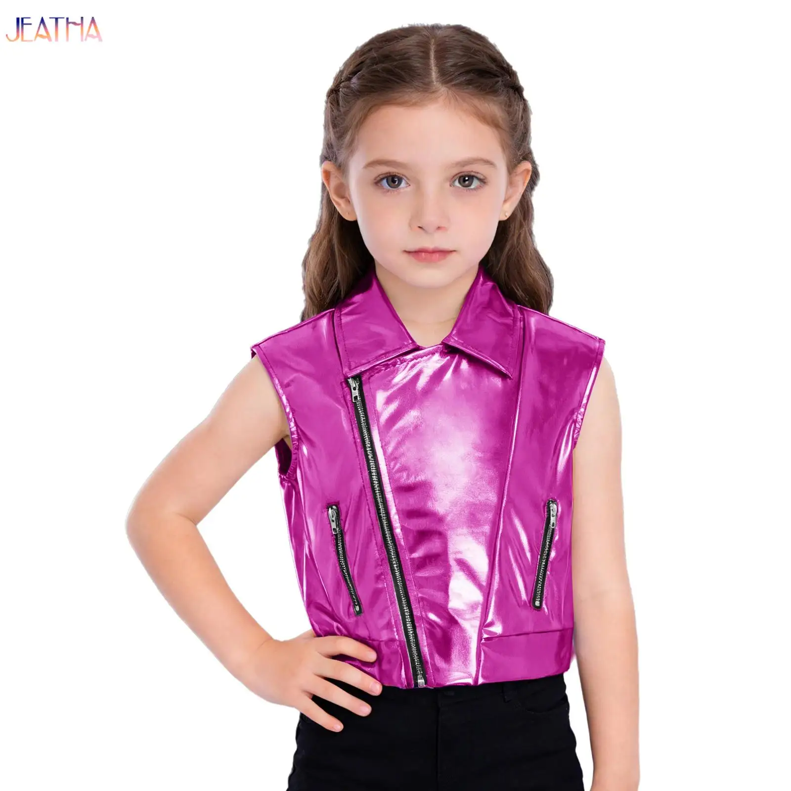 

Детские топы для джазовых танцев, сценическая танцевальная одежда, блестящие металлизированные футболки для девочек и мальчиков, жилеты в стиле хип-хоп, куртки для вечеринок