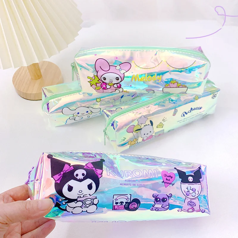 Imagem -03 - Disney Stitch Laser Pencil Case Cute Sanrio Kitty Pencil Box Papelaria Pen Storage Bolsa Material Escolar de Escritório 12 Pcs por Lote