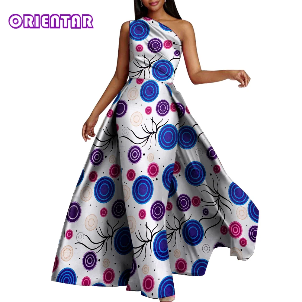 

Women Ankara Dresses for Party and Wedding African Print Dress with Big Swing Women Sleeveless Bodycon Long Maxi Dress WY8840