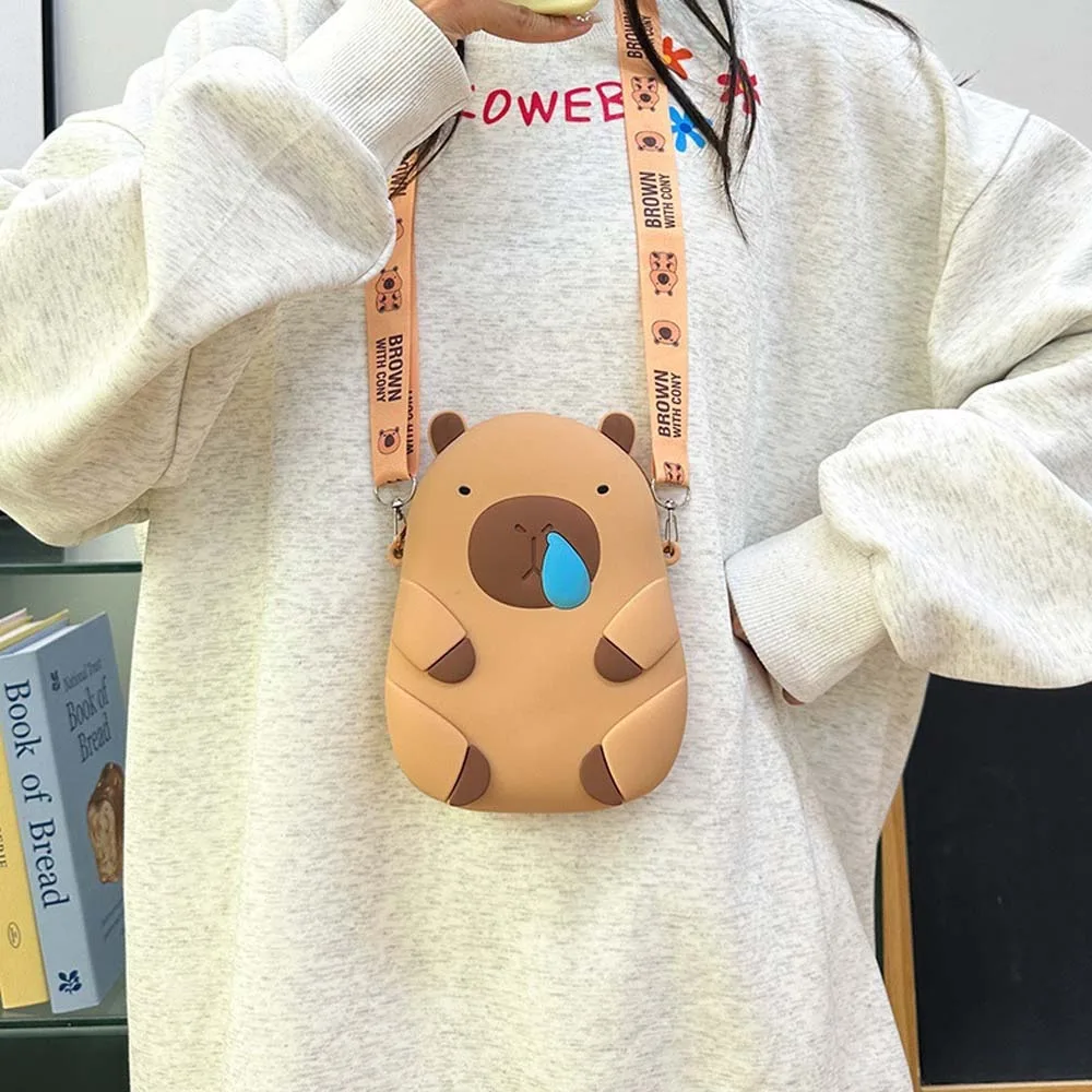 2 Size Kawaii Capybara Shoulder Bag Adjustable Straps Waterproof Silicone Doll Bag Portable Cartoon Children Small Purse School