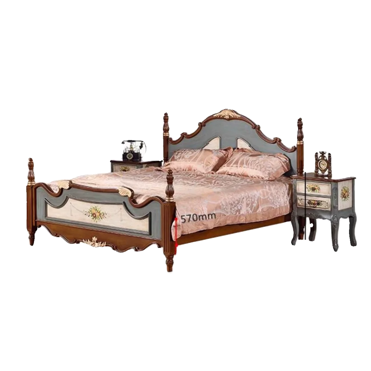 

Painted bed bedroom Mediterranean style double bed, vintage solid wood bed
