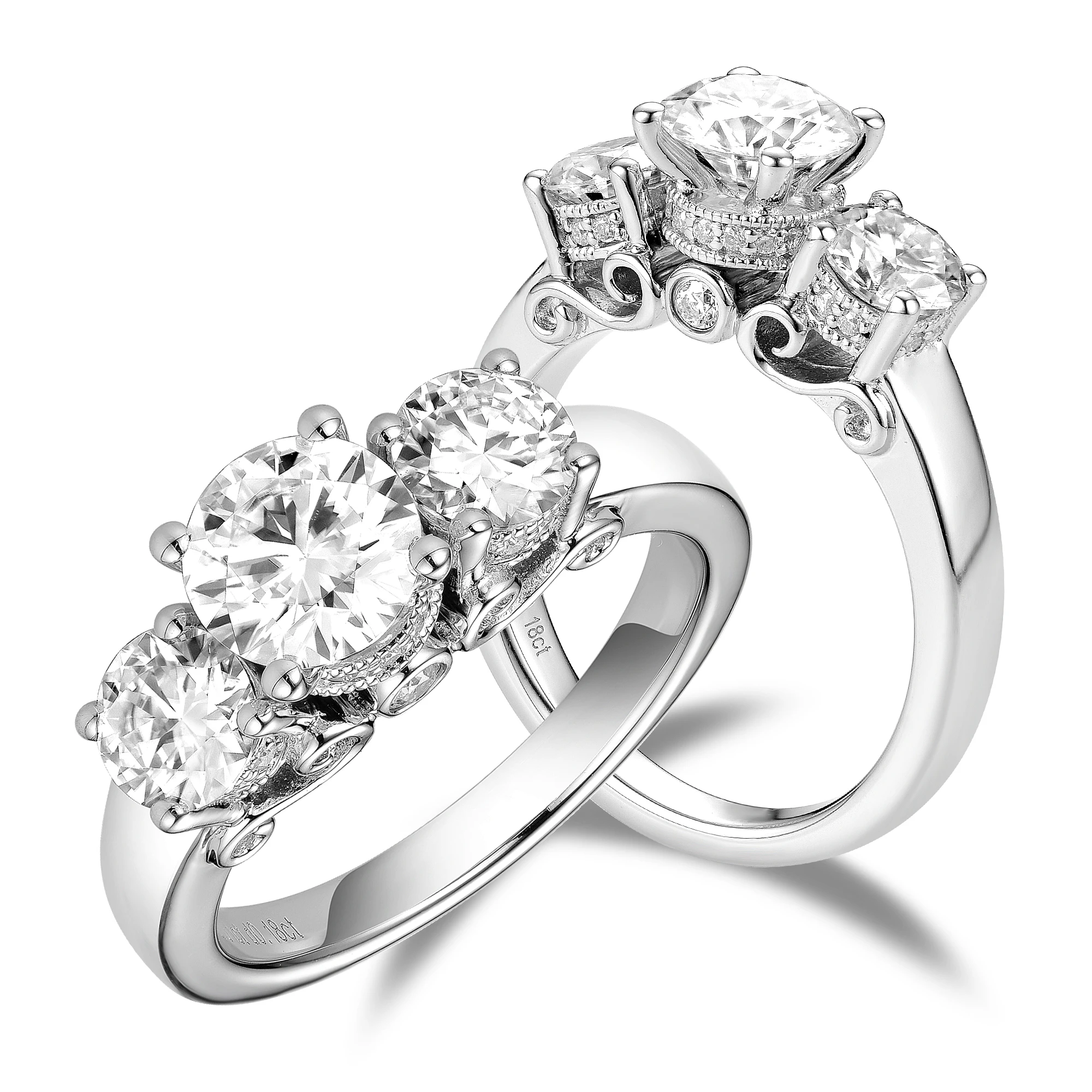 

Seasons of Shine S925 Sterling Silver 2ct Vintage 3 Stone FG Color Moissanite Engagement Ring for Women Wedding Ring Jewelry