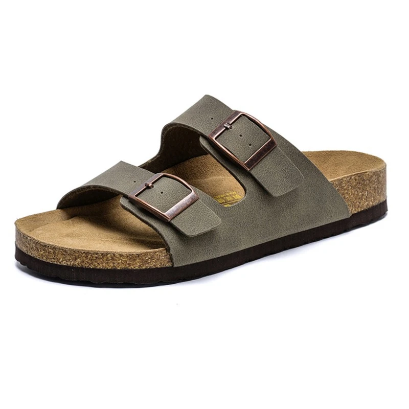 Cork Footbed Clogs Slippers for Men Outdoor Fashion Platform Sandals with Arch Support Home Shoe Leather Falts Mules Flat Sandal