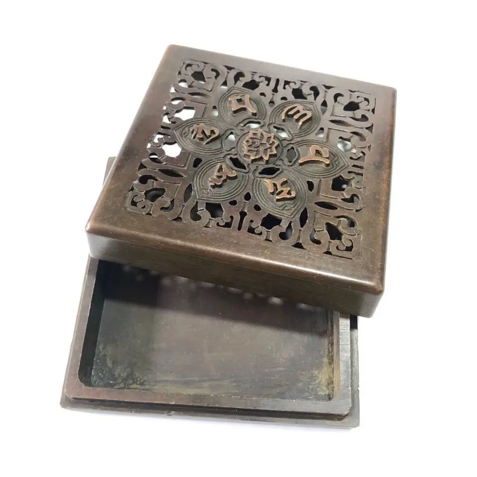 Buddhist six-syllable mantra plate - square lotus design Incense Burner Statue for Tea Home Decor Ornaments