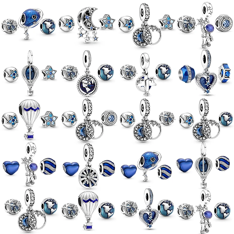 3Pcs/Lot Blue Crystal Astronaut Charms Beads Pendant Fit DIY Brand Charm Bracelets Necklaces For Women Fashion Jewelry Making