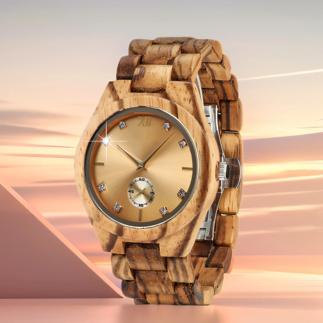 Wood Wrist Watch For Women Simulated Diamond Dial Clock Wife Girlfriend Fashion Anniversary Gifts Luxury Wooden Watches Ladies