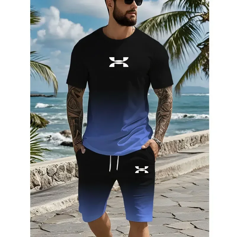 Nuevo conjunto de moda con estampado de corona 3D para hombre, camiseta informal de manga corta para todos los días, pantalones cortos deportivos para hombre de calle al aire libre