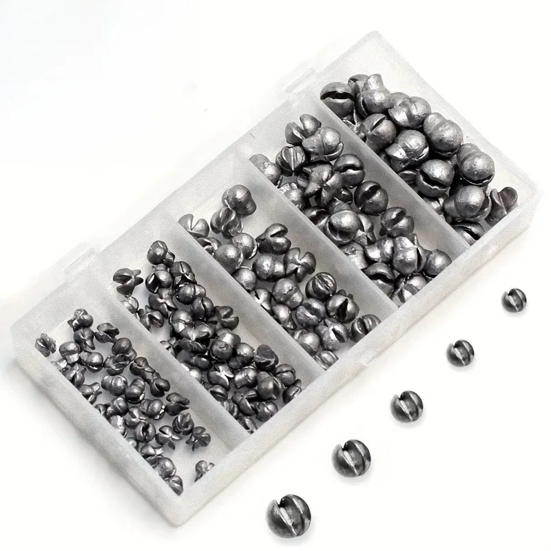 Lead Biting Set with Double Openings Elliptical Lead Raft Fishing Clip Lead Fishing Gear and Multiple Sizes of Sinker