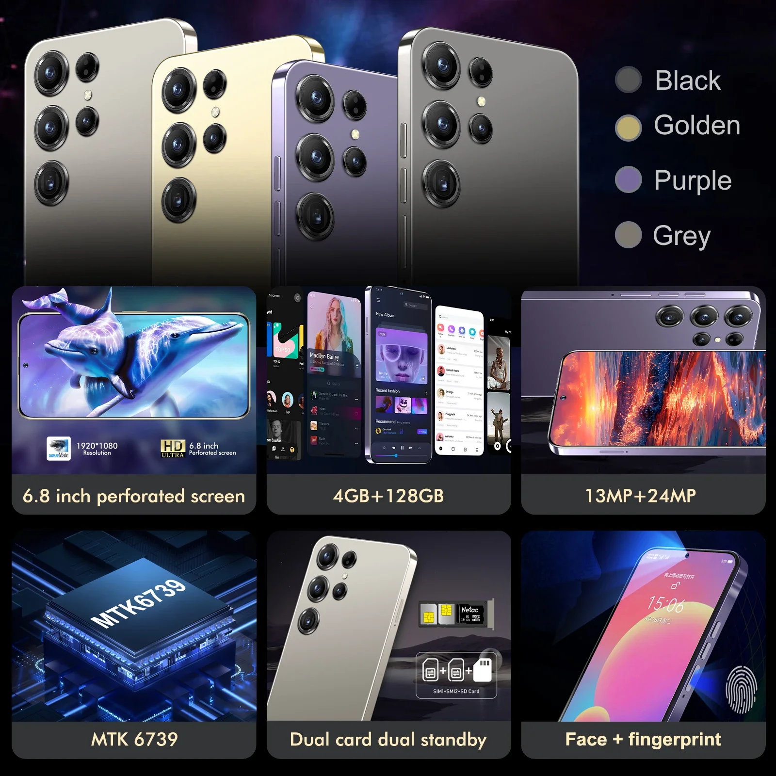 S24 Pro، هاتف ذكي يعمل بنظام أندرويد، 6.8 بوصة، ذاكرة وصول عشوائي 4 جيجابايت + 128 جيجابايت، 5000 مللي أمبير، 13 + 24 ميجابكسل، هاتف محمول، شرائح جوجل، شرائح مزدوجة، هواتف محمولة