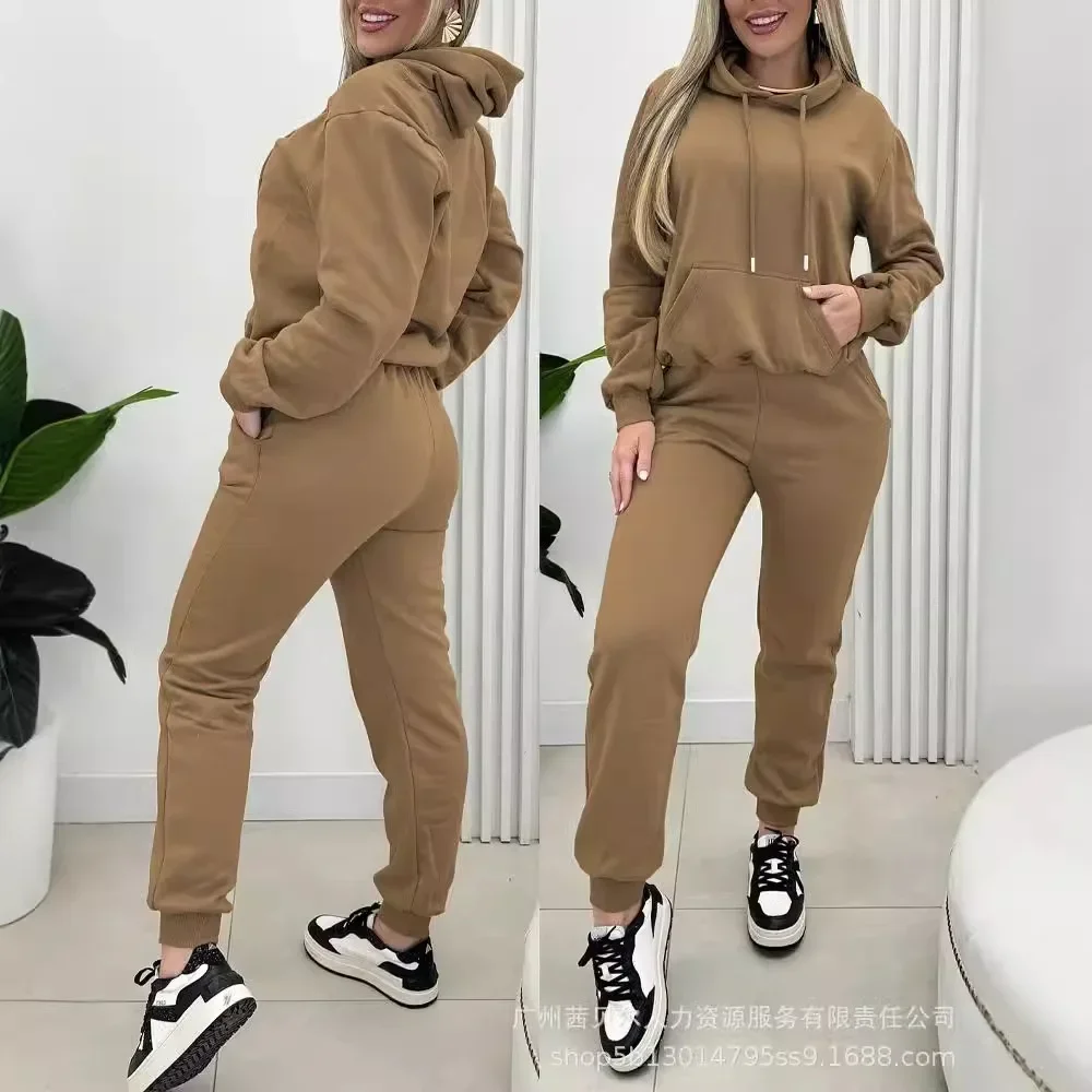 2 Piece Outfits Lounge Kangaroo Pocket Design Fleece Lined Hoodie Jogger Cuffed Sweatpants Tracksuit Sweatsuit Set