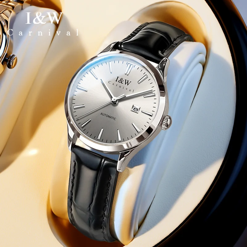 كرنفال العلامة التجارية IW الراقية سلسلة فاخرة المستوردة حركة المرأة ساعة ميكانيكية موضة جلدية الياقوت تاريخ الساعات النساء