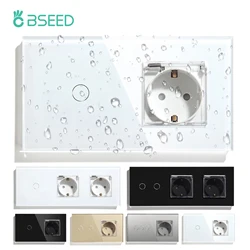 BSEED Touch Switch 1/2/3Gang 1Way Bathroon Wall Socket with Cover Wall Light Switches Outdoor Power Sockets Waterproof Glass