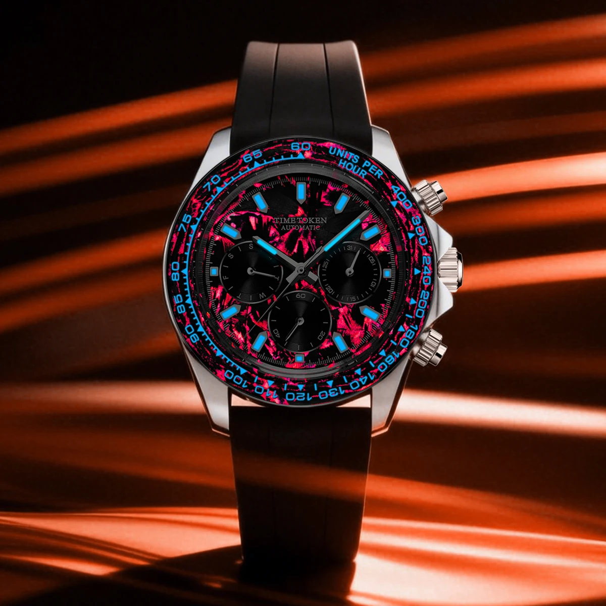 Carbon Fibre Luminous 40mm Automatic Watch Sporty Style 100m Waterproof Diver Watches Automatic Men Watch Multi-functional