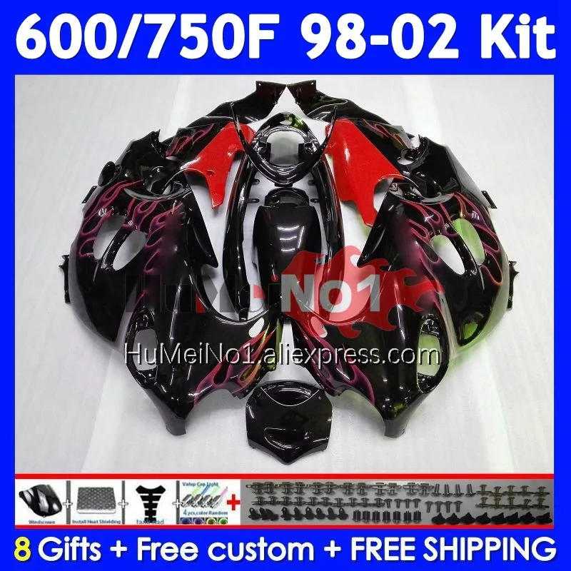 Kit For SUZUKI KATANA GSXF 750 600 GSXF750 114No.114 GSXF600 98 99 00 01 02 GSX750F 1998 1999 2000 2001 2002 Fairing Red flames