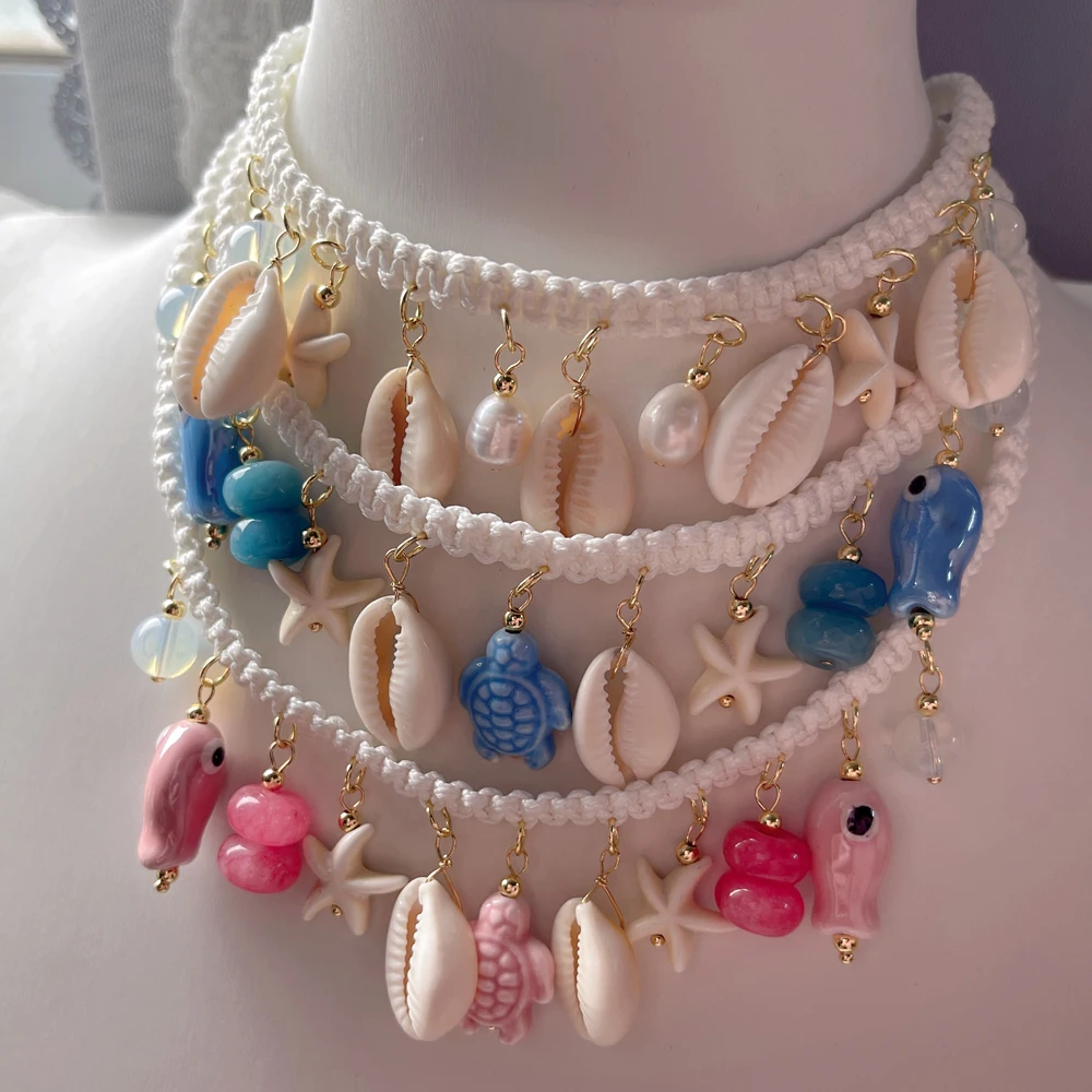 

5 pcs/lotBrass Gold Plated Natural Shell Pearl Fashion Jewelry Necklaces Exquisite Line Thread Design for Wholesale