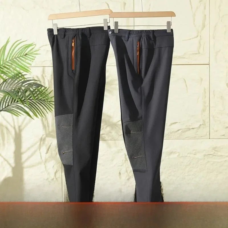 

Warm Fce Lined 3D Tailored Thi Men's Soft ell Pants Autumn Winter Outdoor Sle Waterproof Straight Leg Trousers