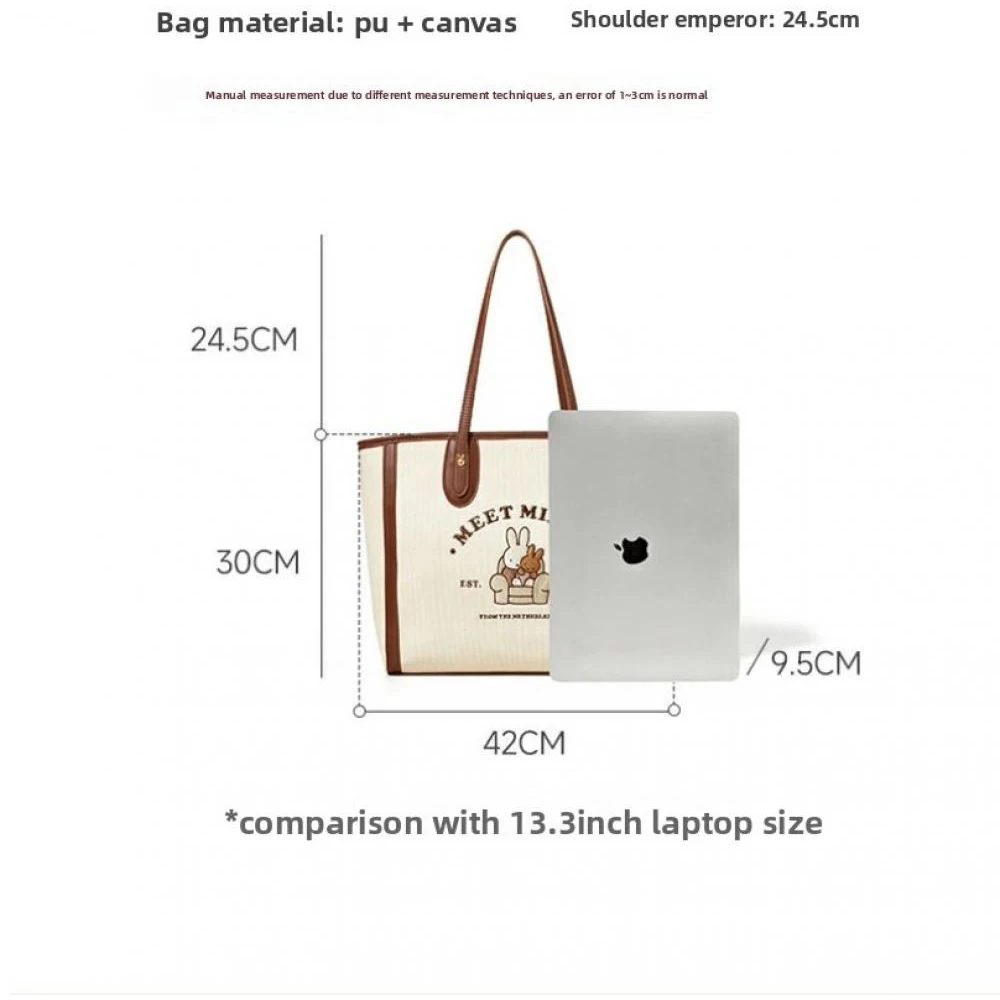 Torba na ramię Miffy, urocza dziewczęca torba o dużej pojemności, modna i uniwersalna torba pod pachę, torba z wykwintnym haftem.