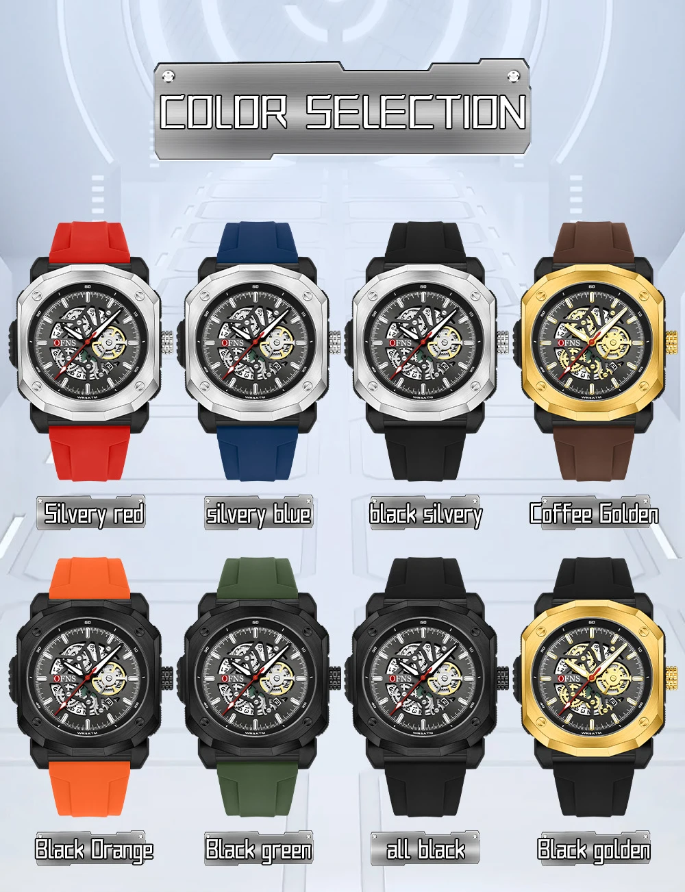 OFNS nuevo 8042 reloj de cuarzo de moda para hombres ahueca hacia fuera el reloj de cuarzo multifuncional impermeable con calendario y luz nocturna para hombres