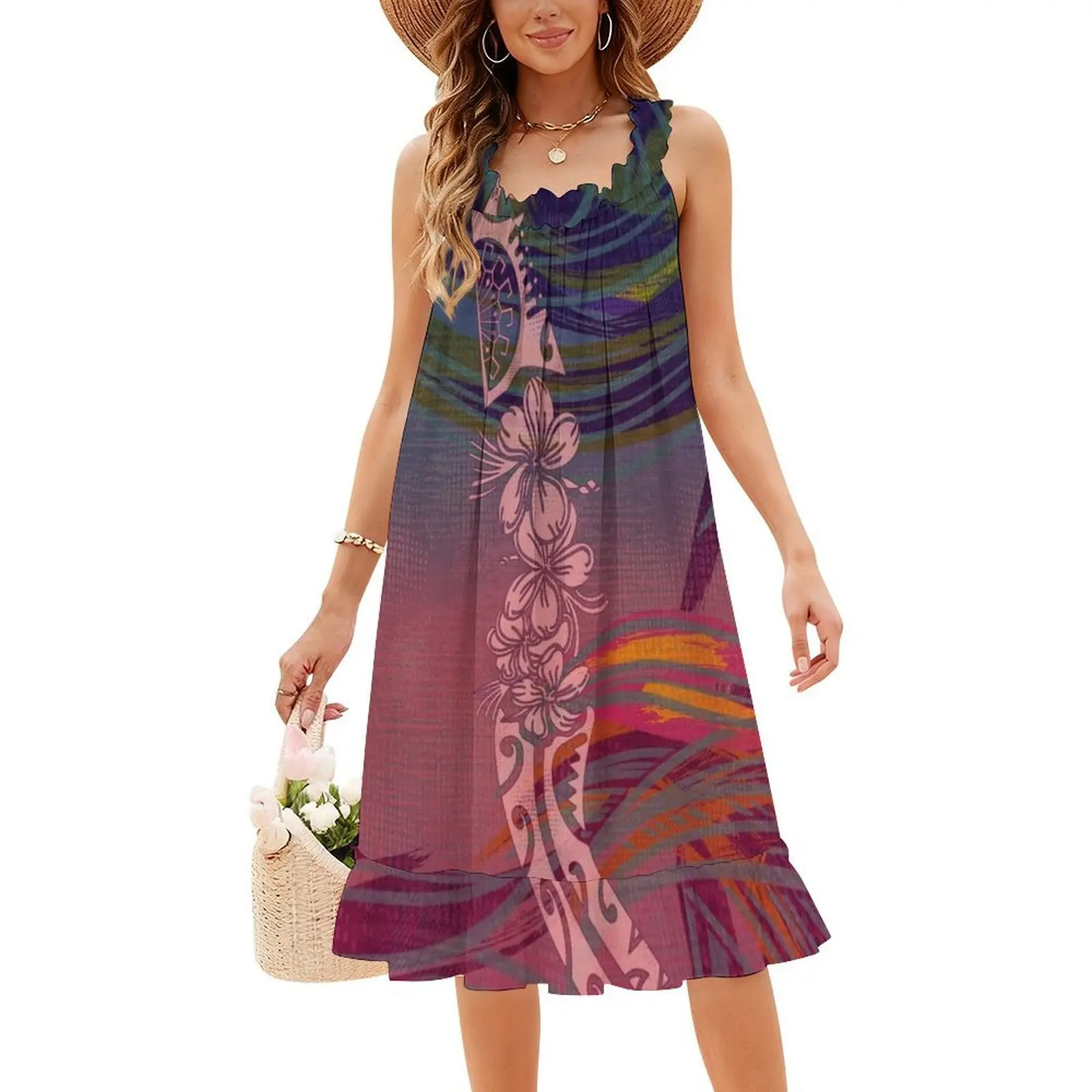 البولينيزية الملك المد القبلية المواضيع خمر فستان بوهيمي نفخة الأكمام أو بلا أكمام خيارات للنساء فستان بولينيزيا #4