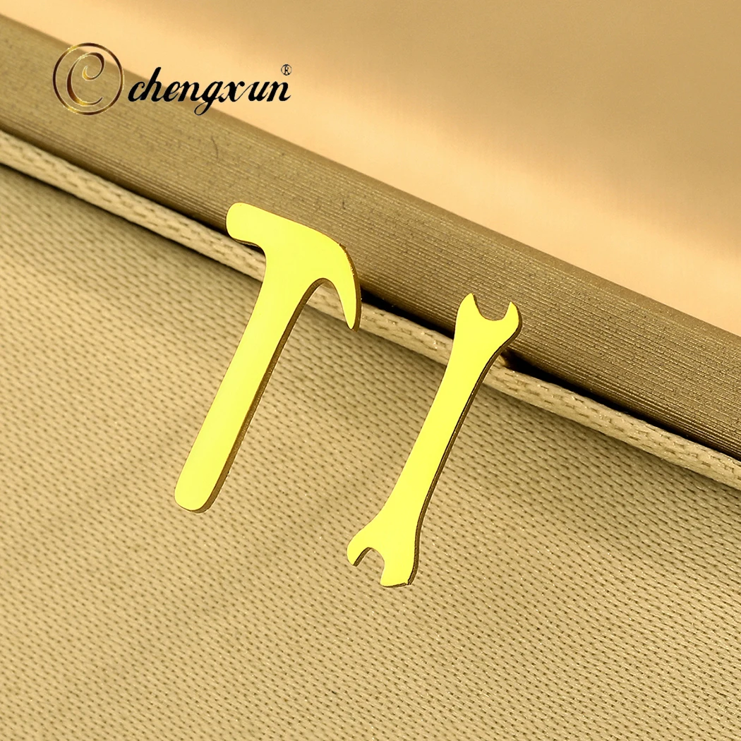 CHENGXUN Extra Tiny DIY Tools Stud Earrings Hammer and Spanner Asymmetric Earrings Very Tiny Earrings for Men Women Girls