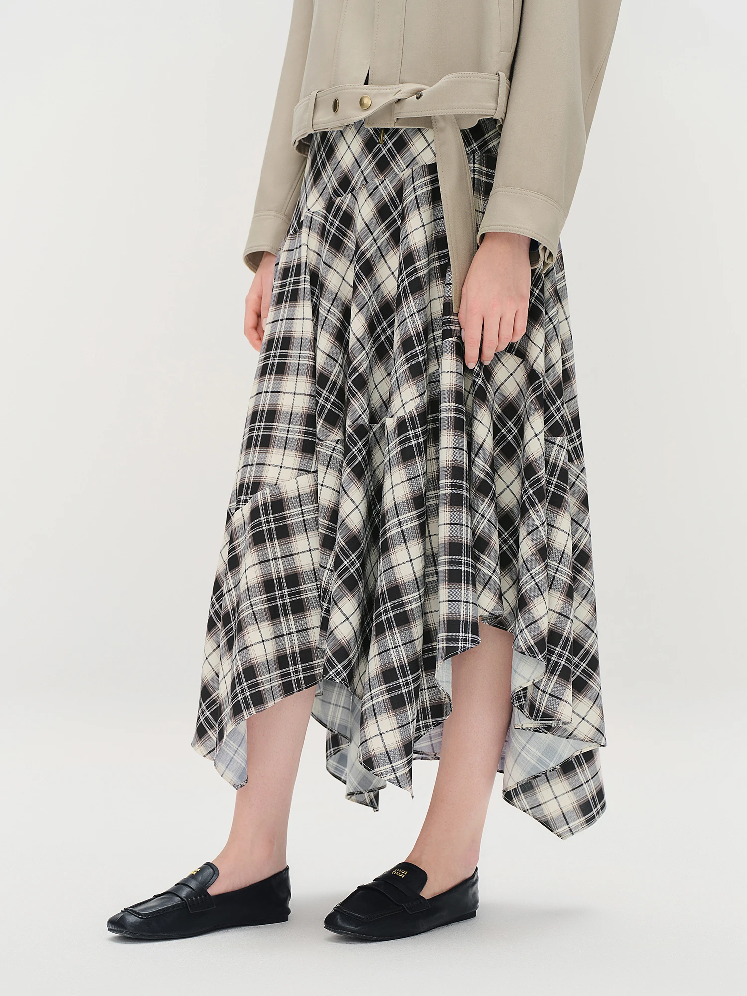 DUSHU Plus Size Damska [Powieść Południowej Francji] Nieregularna Dekonstruowana Kraciasta Retro Francuska Długa Spódnica w Linii A