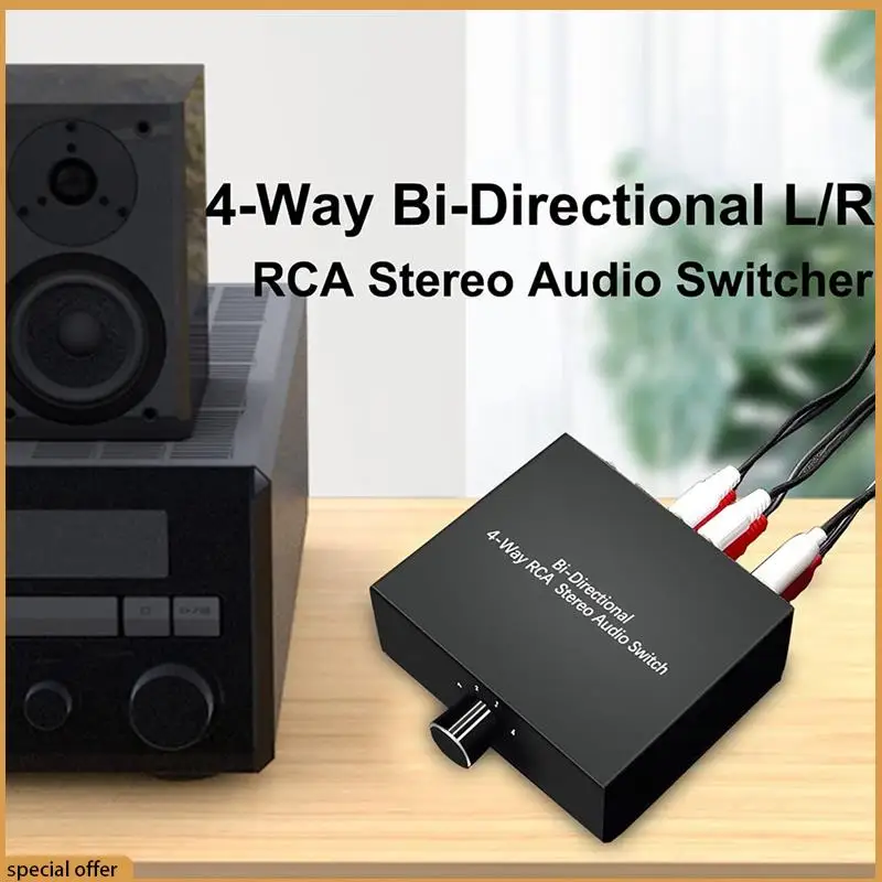

A68Z 4 Ports Bi-Directional R L RCA Audio Switcher Box Audio Rotary Switch Plug And Play Audio Splitter For TV Game Console Dura