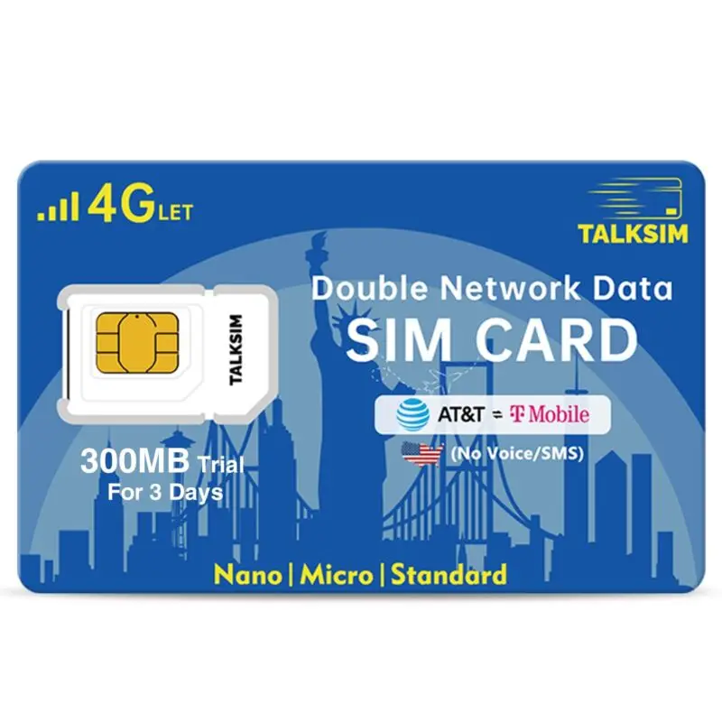 مجموعة بطاقة SIM TALKSIM 4G المدفوعة مسبقًا لـ AT&T T-Mobile Data - نقطة اتصال/تتبع فقط