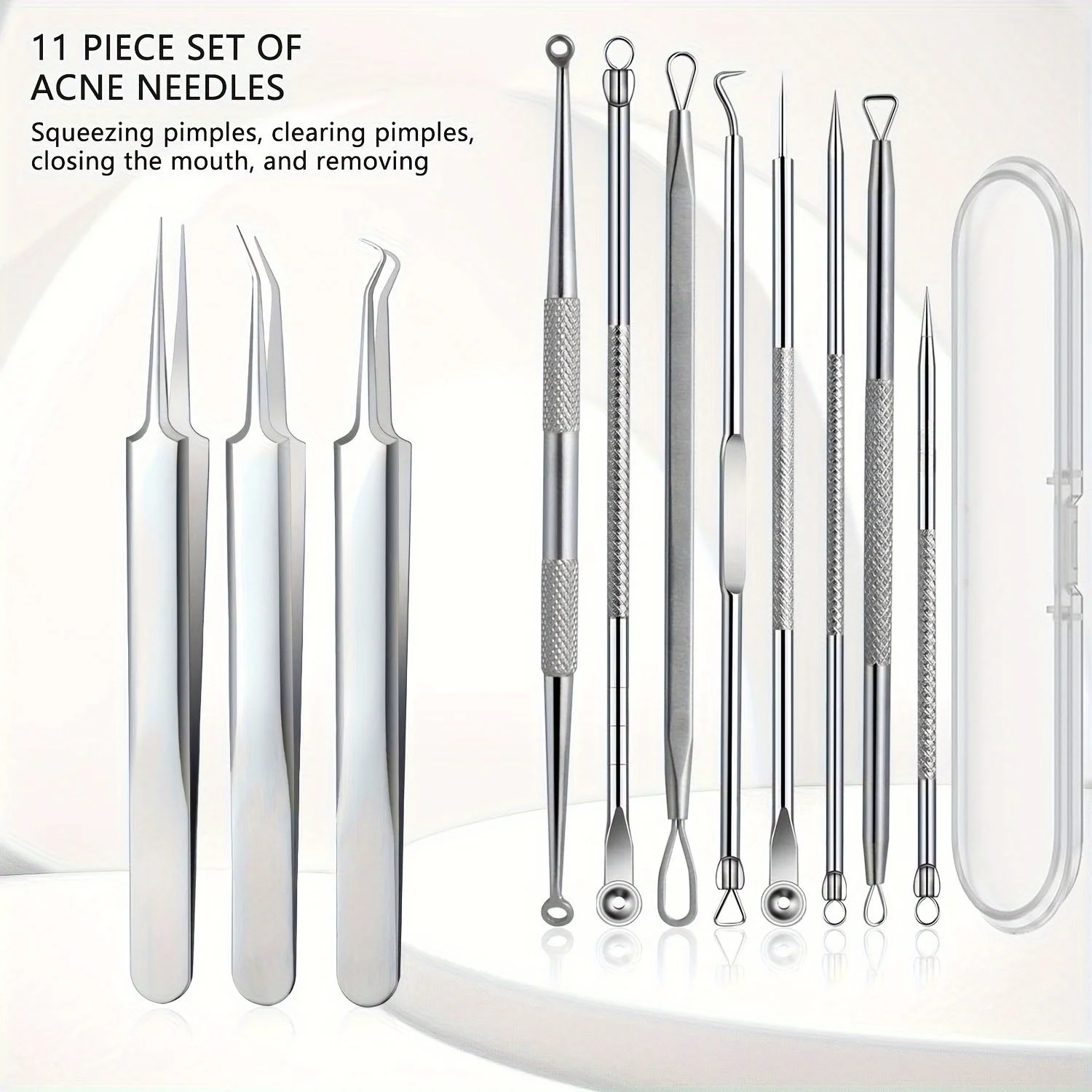 Kit de points noirs 11 pièces – Outils d'extraction et d'imperfections en acier inoxydable – Ensemble professionnel de boutons popper pour tous les types de peau