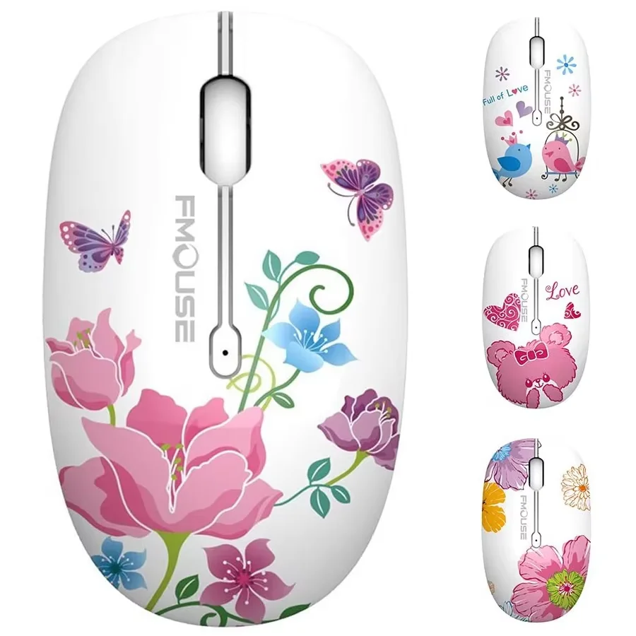 Cartoon Flower Mouse senza fili 2.4G + Bluetooth Dual Mode Mouse ottico muto 1200 DPI Ergonomia Mouse da gioco Bluetooth per laptop