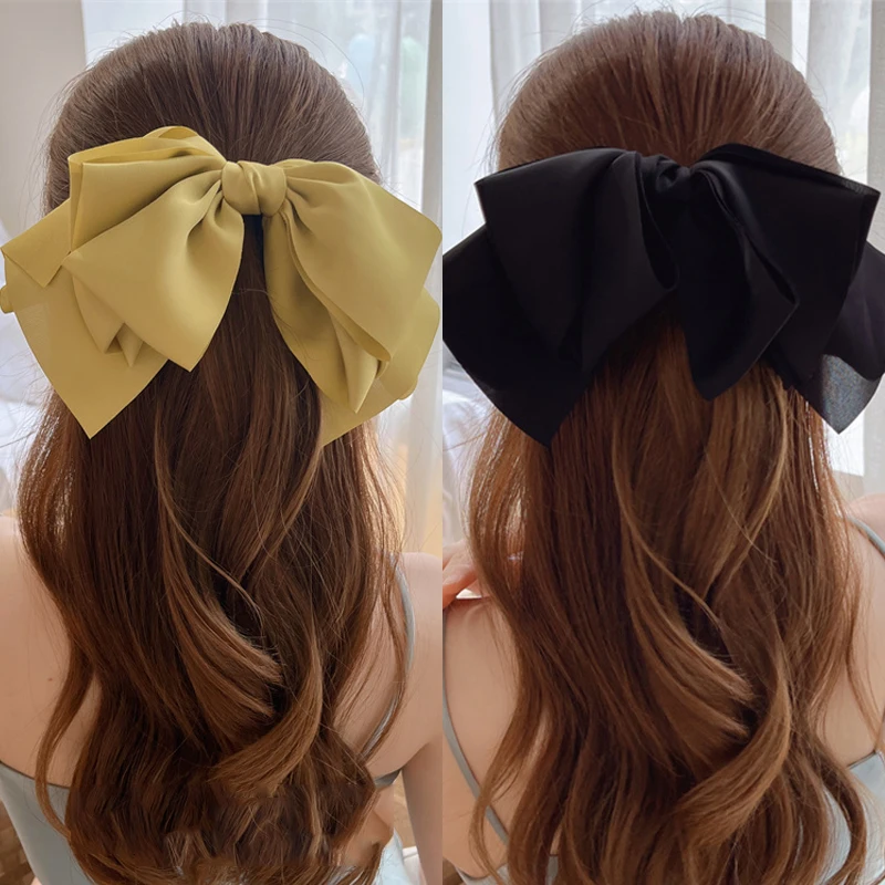 Pinzas para el pelo de satén para niña y mujer, lazo grande de gran tamaño, lazo de primavera, horquillas, accesorios para el cabello