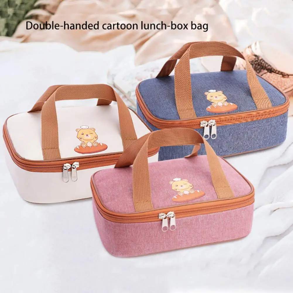 

Bento Bag Large Capacity Double Handle Cartoon Pattern Aluminum Foil Liner Student Insulated Lunch Storage Bag