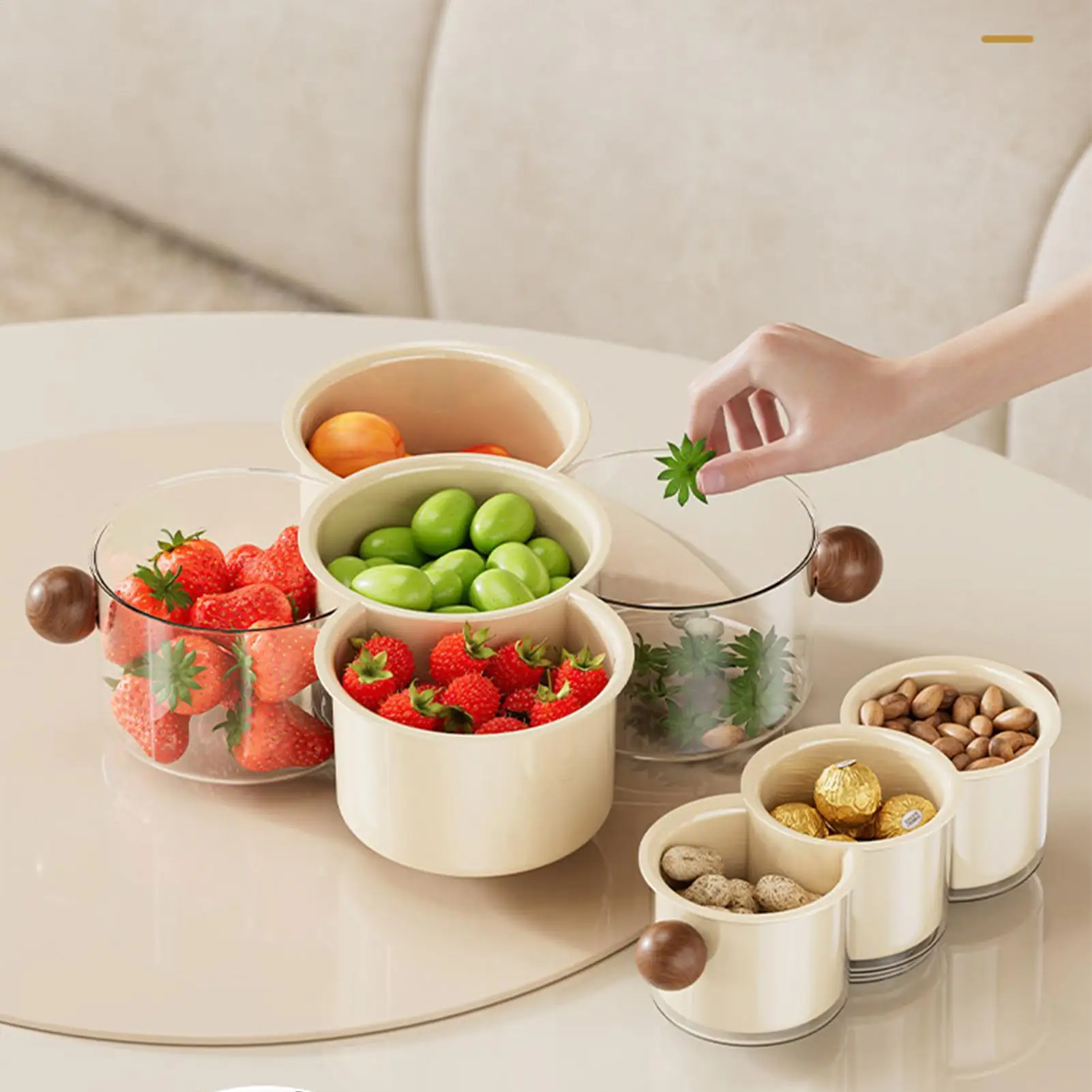 Fruit Storage Stackable 360 Rotating Food Container  double-layer storage Snack Storage Boxwith drainage function for Kitchen