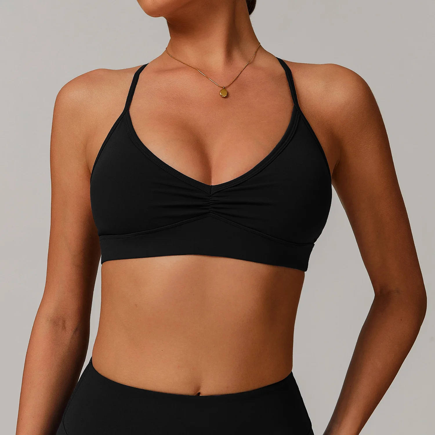 Maxdutti Quick Drying V-neck Yoga Bra Cross Back And Pleated Bra Running And Fitness Bra
